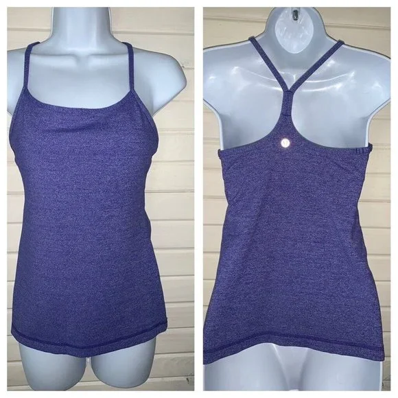 Lululemon Sz 6 Power Y Tank Top Racerback Active Wear Blue Heather Pigment EUC - Picture 1 of 8